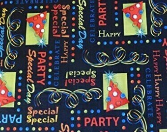 Party On Celebration Words Cotton Fabric by Quilting Treasures