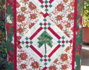 Christmas Tree Runner 28 x66 inch Wall hanging Handmade by Sue Quilted by Joy...