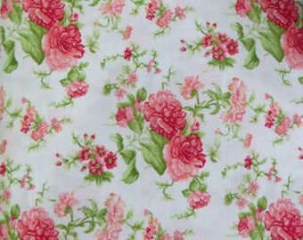 Roses on White Cotton Fabric Sold by the Yard Mook Fabrics