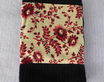 Christmas Hand Towel Black Cotton Terry with Red and Black Flowers