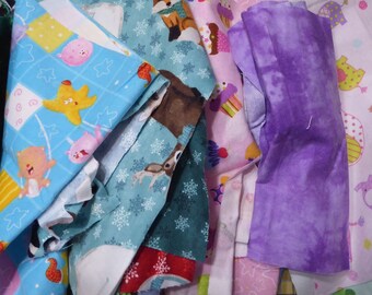 Designer Cotton Fabric Children's Scraps,fabric Strips, Fabric Pieces, Remnants, Scrap Bag