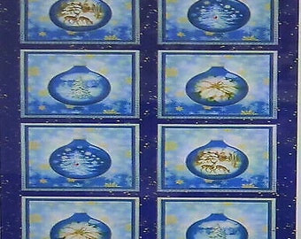Winter's Grandeur~Blue Ornament Panel~24" x 44"Cotton Fabric by Robert Kaufman