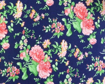 Roses on Navy Blu Cotton Fabric Sold by the Yard Mook Fabrics