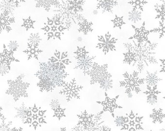 Whispering Woods Christmas Snowflakes Silver by Hoffman Cotton Fabric BTY