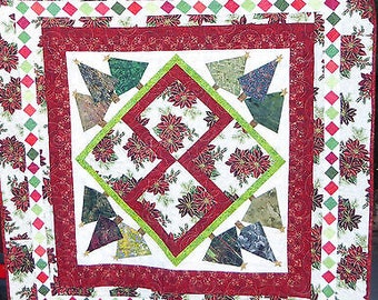 Poinsettia Christmas  55"x56"Handmade by Sue, Quilted by Angel, Cotton Fabric...