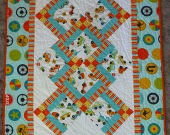 Baby Quilt Cars Crib  Floor Quilt 41x 52 Great Shower or Baby Gift