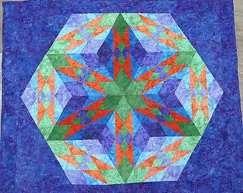 Geometric Star Art Quilt Wall Hanging Table Topper 34 x40 Handmade Quilted by...