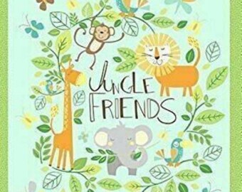 Jungle Friends Panel 24x44 inch Turquoise Cotton Fabric by Northcott