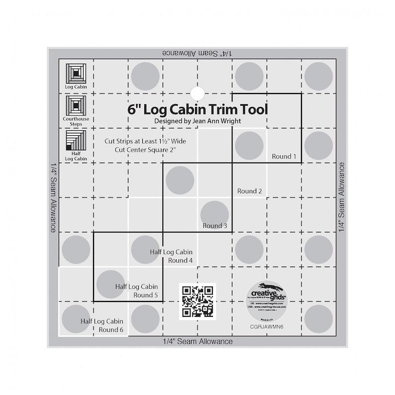 Creative Grids Curvy Log Cabin Trim Tool Quilting Ruler Template For 6in Finished Blocks
