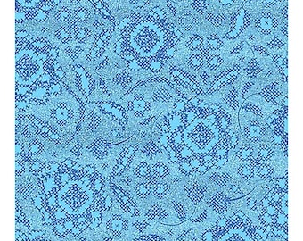 Blue Belle Stitch and Sparkle True Blue Metallic Blue Cotton Fabric by RJR