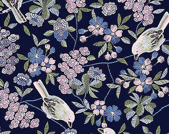 Serenade - Navy Bird Song - Dark Blue Cotton Fabric by Windham Fabrics