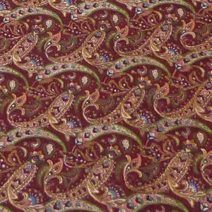 Vintage Maroon Swirls Green Pink Floral Cotton Fabric by The Yard