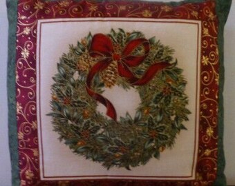 Christmas Decorative Pillow Cover,18" Christmas Wreath, Beautiful Pine, Holly