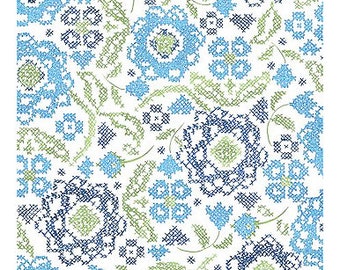Blue Belle Embroidery Hoop Porcelain Metallic Fabric Cotton Fabric by RJR