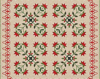Poinsettia Patch Pattern 64 x 64 Pieced Applique Quilt by Laundry Basket Quilts