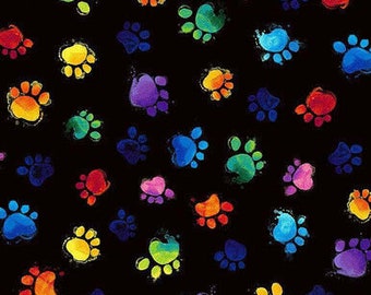 Multicolor Paws Cotton Fabric by Timeless Treasures