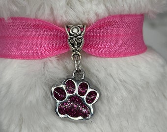 Paw Charm Stuffed Animal Collar & Matching Leash, Stuffed Animal Necklace, Pretend Play, Dress Up Play