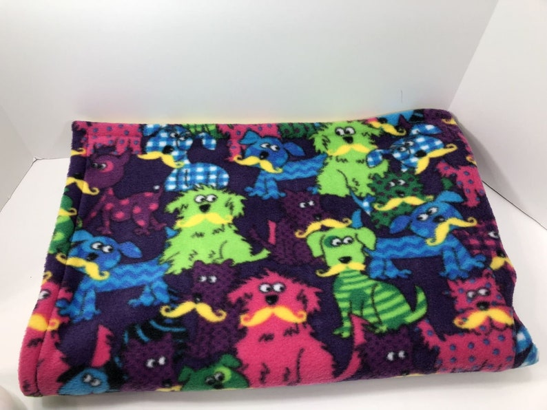 Reversible Dogs With Staches Print Fleece Blanket ChildPet Blanket Double Layer Blanket Rounded Edge Mona/'s Sewing Treasures