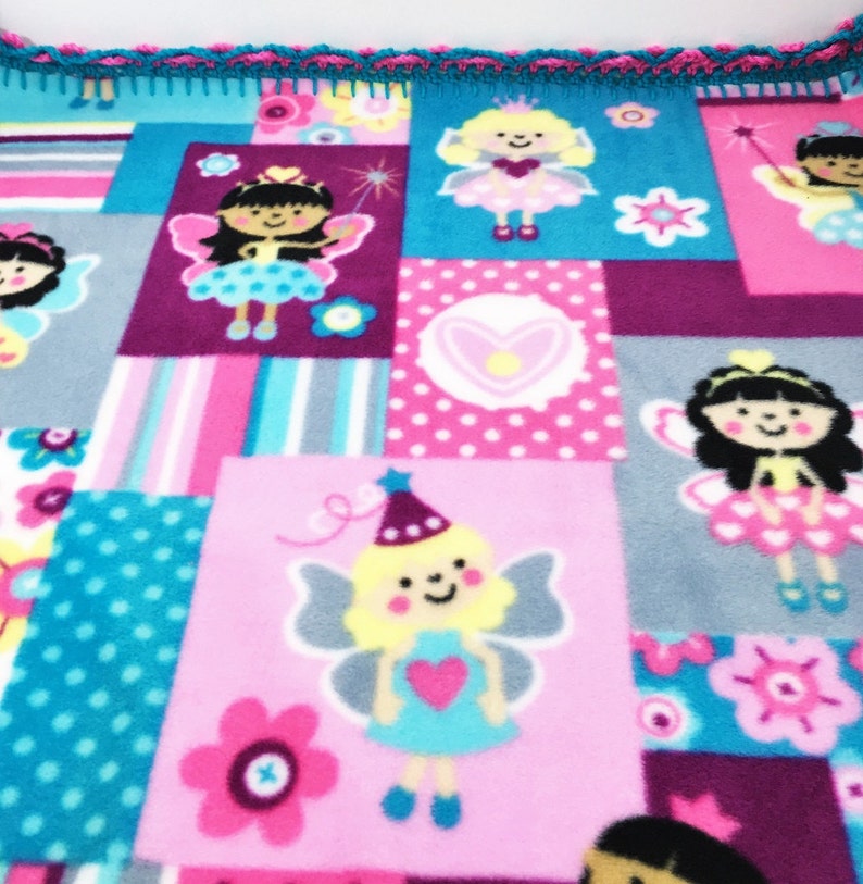 Crochet Edge Fleece Blanket Fairy Princess Handmade Baby Etsy