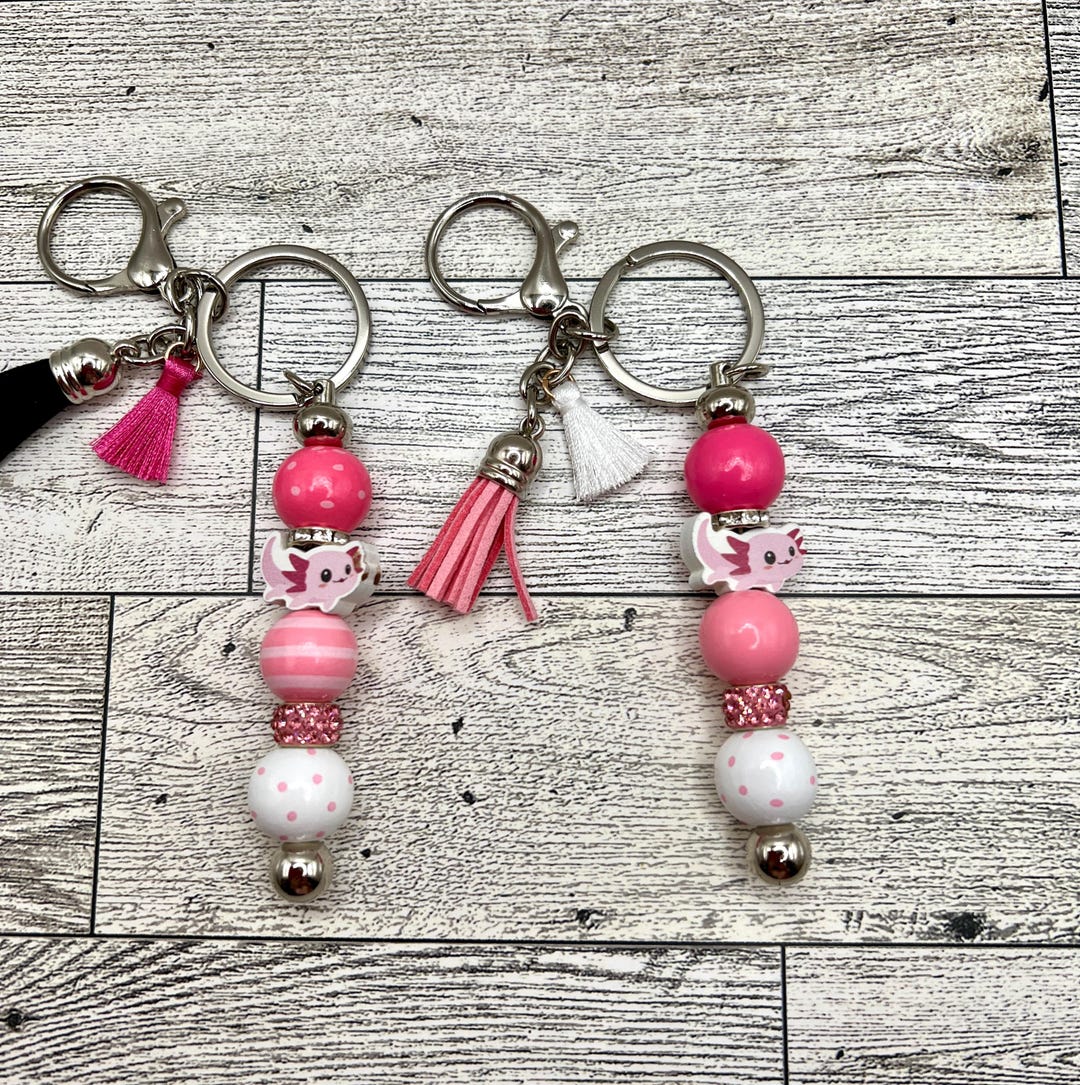 Axolotl Wood Beaded Key Chain: Backpack Purse Charm - Etsy