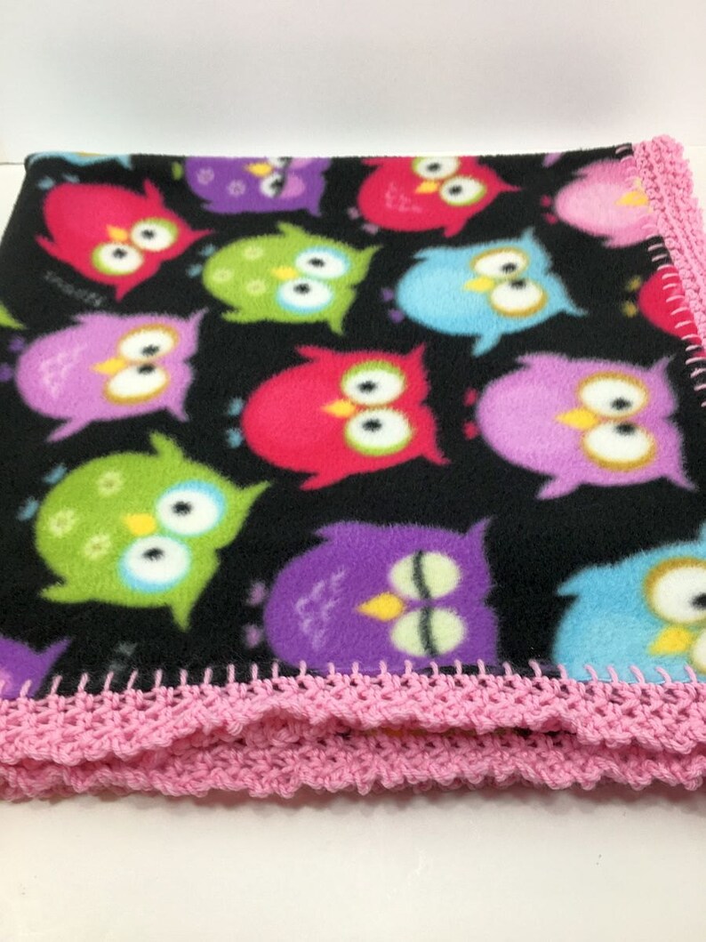 Colorfuf Owls Crochet Edge Fleece Blanket Hand Stitched Pet Etsy