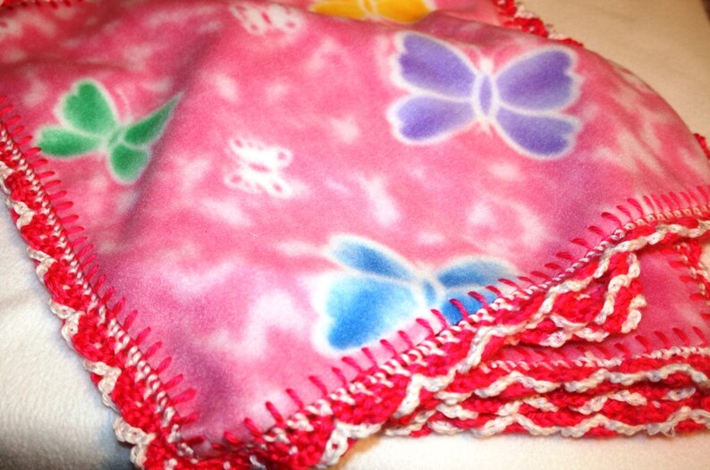 Pink Butterflies Crochet Edge Fleece Lovey Blanket Doll Etsy