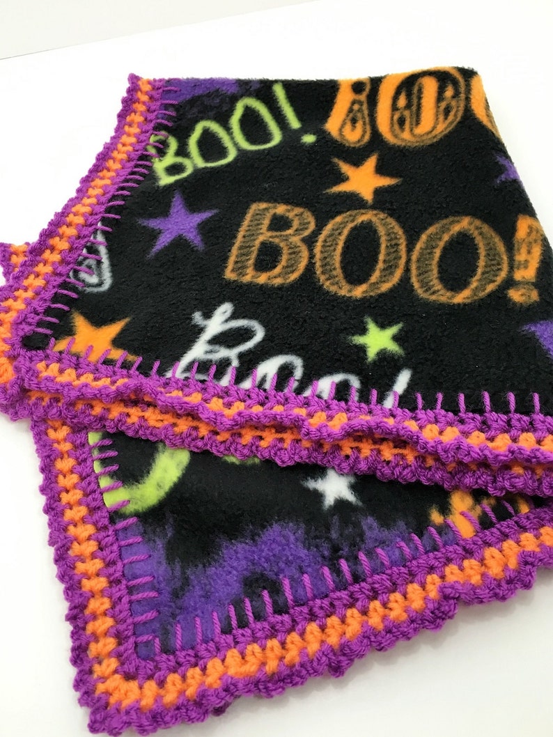Boo Crochet Edge Fleece Doll Blanket With Bright Trim Etsy