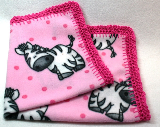 Pink Zebra Crochet Edge Fleece Blanket 20x20, B2032 Etsy
