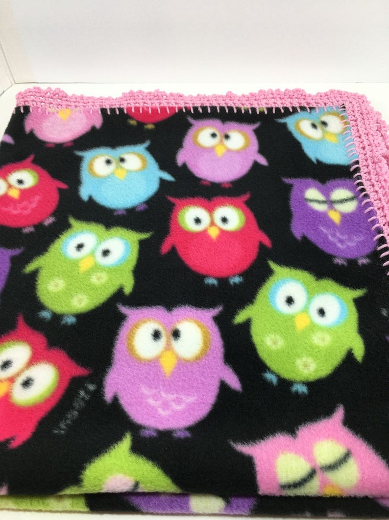 Colorfuf Owls Crochet Edge Fleece Blanket Hand Stitched Pet Etsy