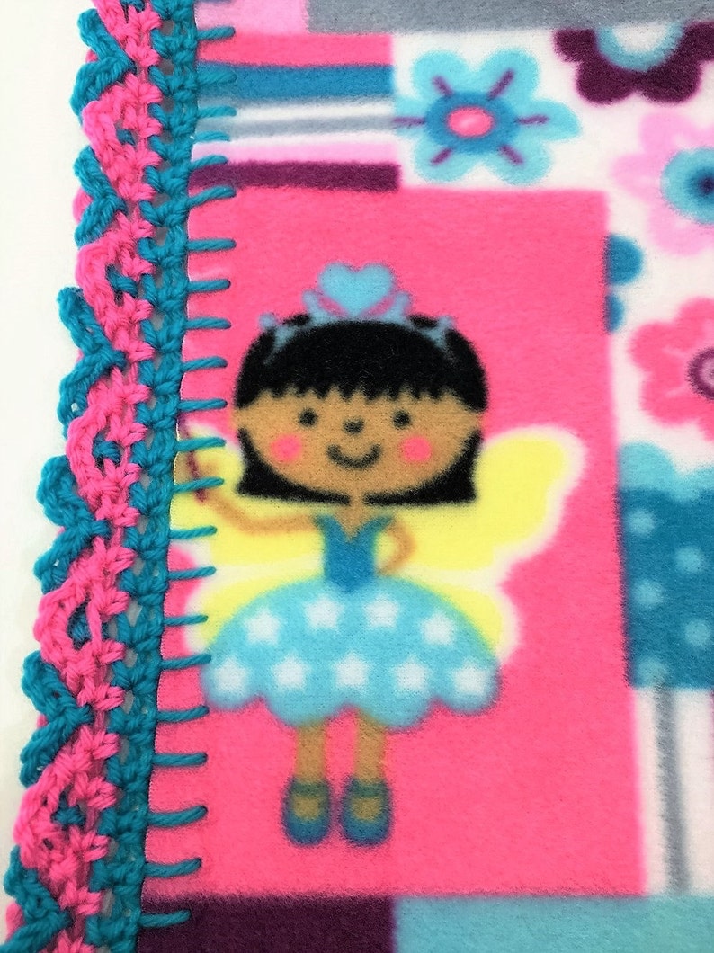 Crochet Edge Fleece Blanket Fairy Princess Handmade Baby Etsy