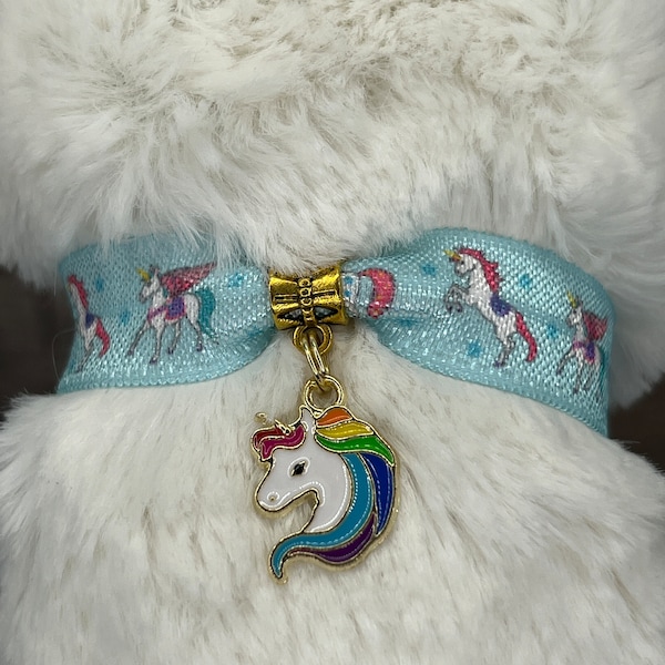 Rainbow Unicorn Charm Stuffed Animal Collar & Matching Leash, Stuffed Animal Necklace, Pretend Play, Dress Up Play