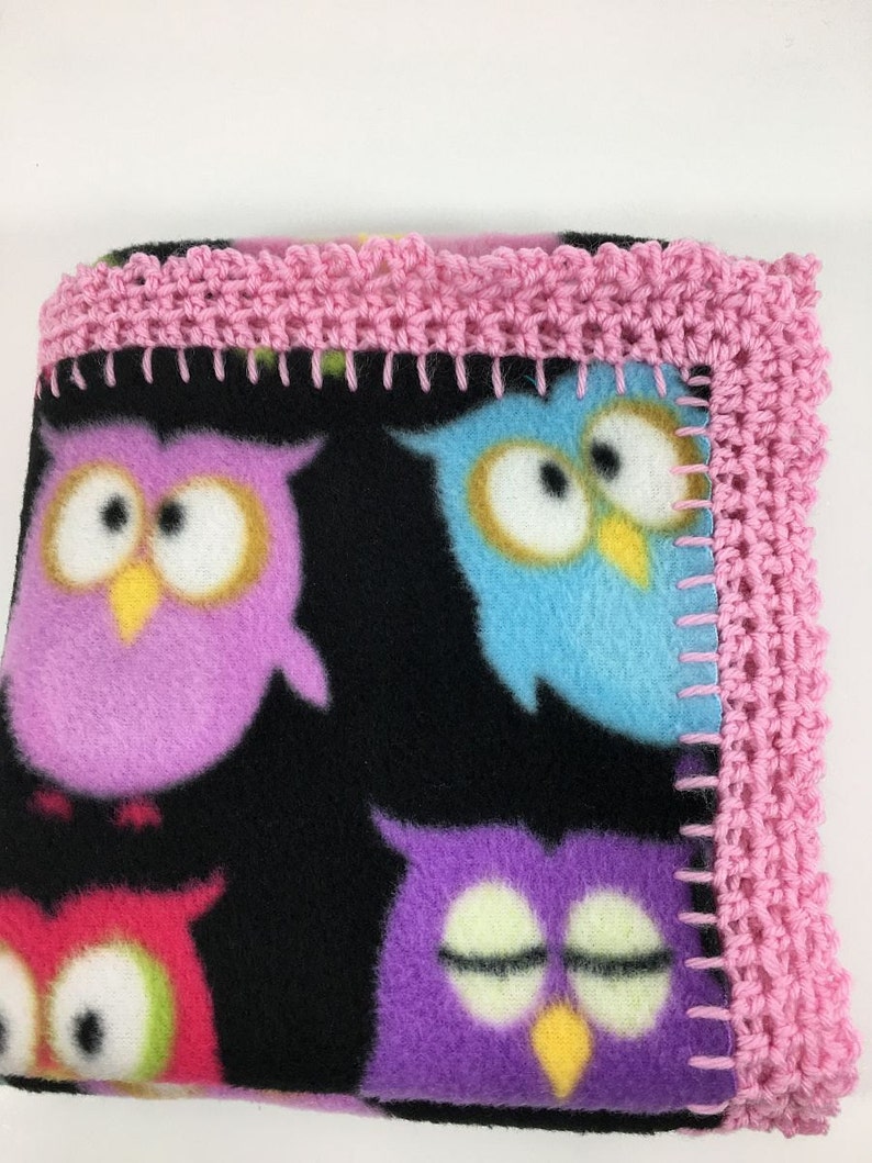 Colorfuf Owls Crochet Edge Fleece Blanket Hand Stitched Pet Etsy