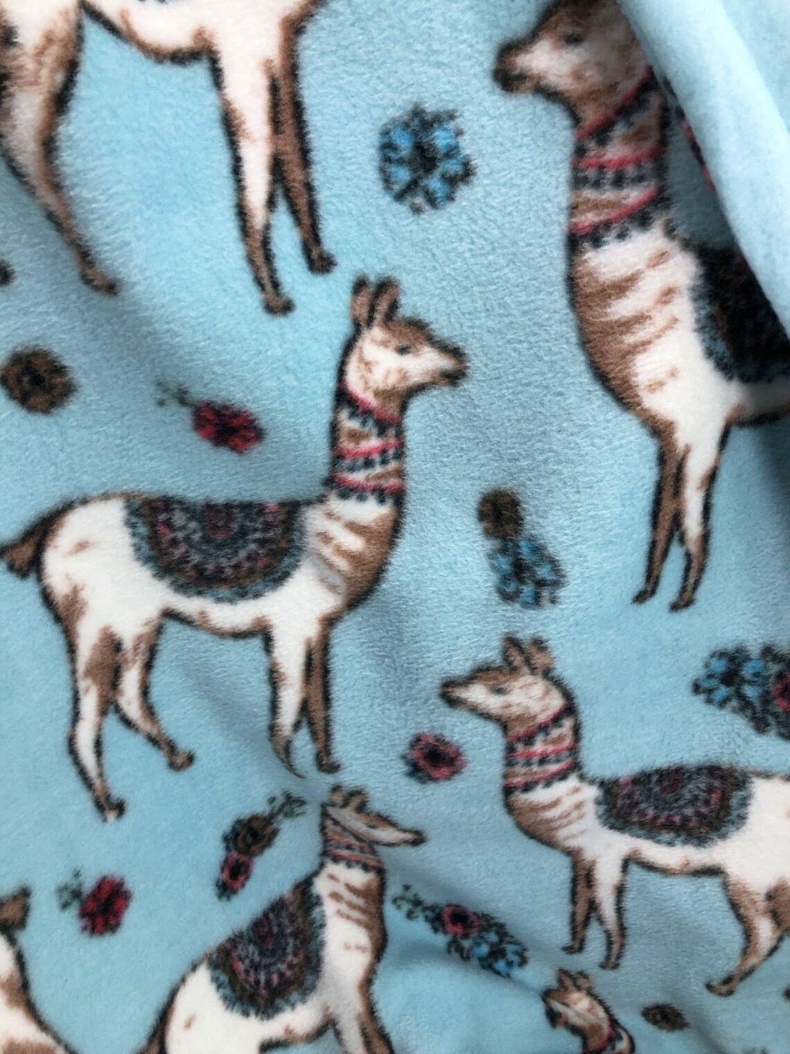Llama Print Fleece Blanket Rounded Edge Reversible Double Etsy