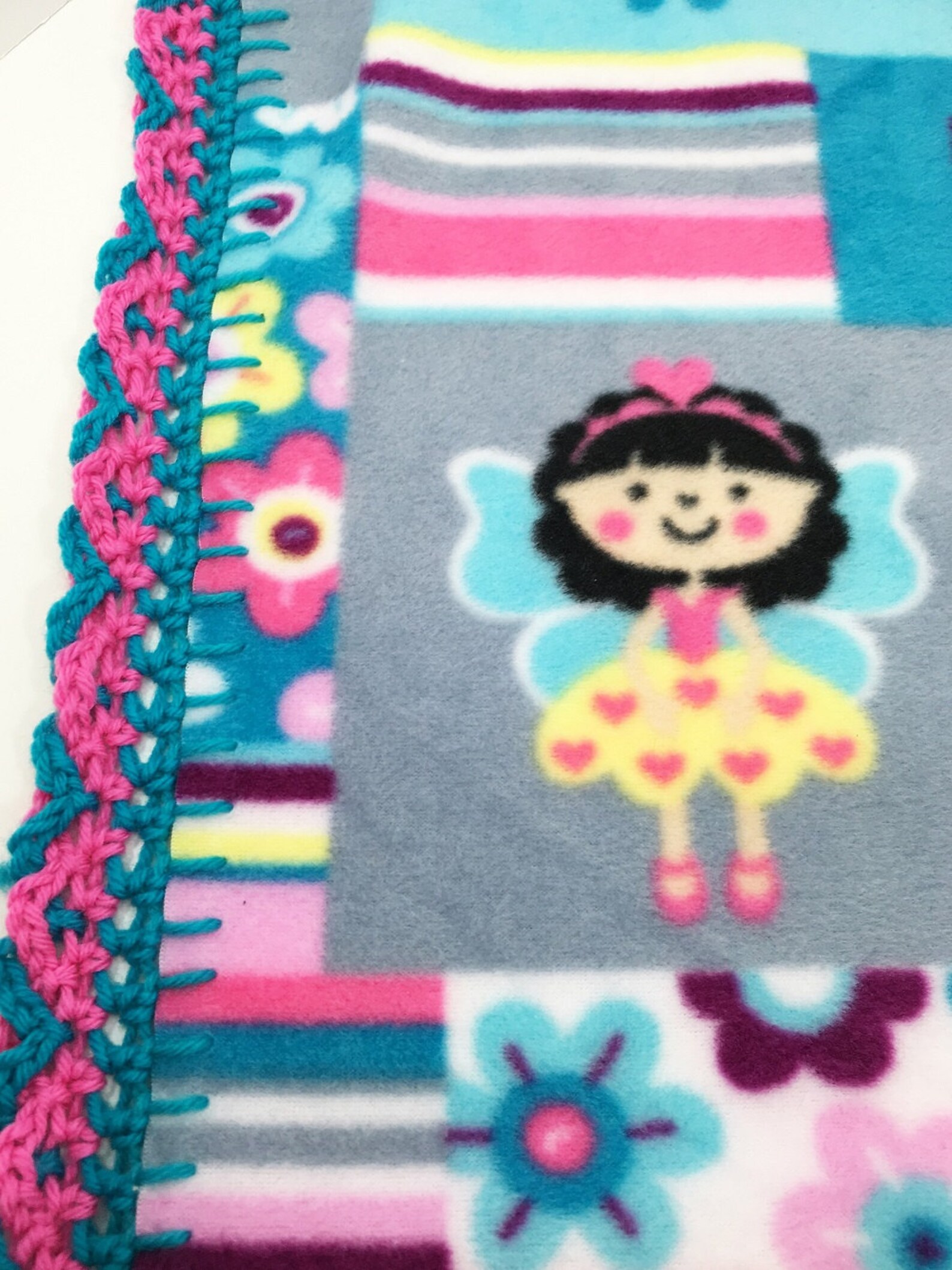 Crochet Edge Fleece Blanket Fairy Princess Handmade Baby Etsy