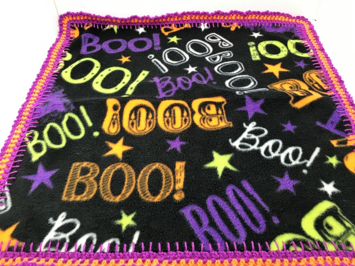 Boo Crochet Edge Fleece Doll Blanket With Bright Trim Etsy