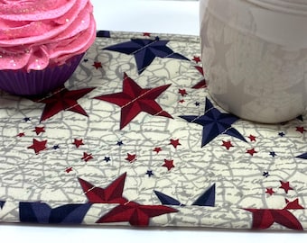 Patriotic Stars Mug Rug: 4th of July Table Mat, Large Coaster