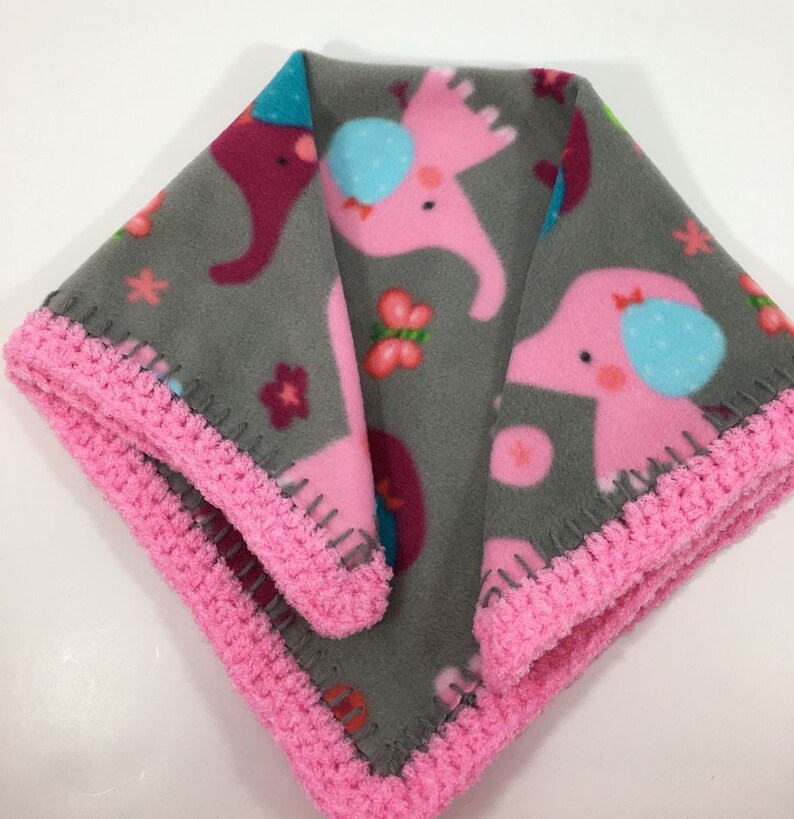 Toy Elephants Crochet Edge Fleece Doll Blanket Handmade Baby Etsy