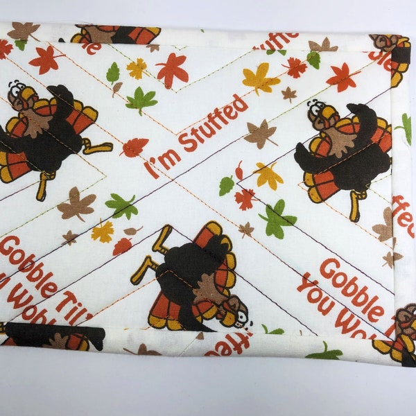 Gobble Gobble Design Mug Rug, Turkey Table Mat, Snack Mat, Placemat, Large Coaster, 9.5x6.5, Mona's Sewing Treasures