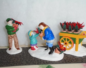 Department 56, Poinsettias for Sale. Charming 3 piece set, The Original Snow Village.