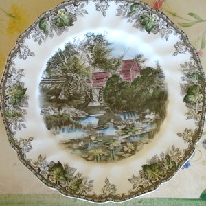 Friendly Village Dinner Plate, The Lily Pond, 10.75&quot;. Johnson Bros, 1960s England, Pristine
