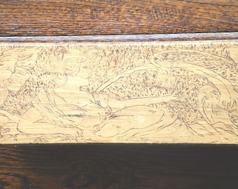 Wood Pyrography Box - Art Noveau Reclining Women. Antique Keepsake Memory Trinket Box PYROGRAPHY