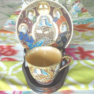 Satsuma Occupied Japan Cup and Saucer Teacup Set. JAPANESE IMMORTALS Geisha Demitasse Cup & Saucer, Japan 1940&#39;s