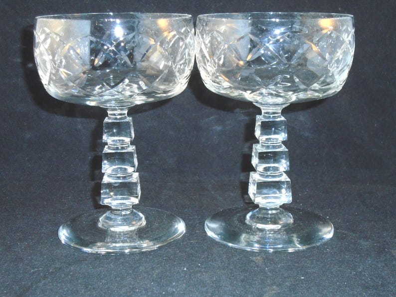 Champagne Coupes, 6 Diamond Optic, Multi Cube Crystal Stemware. Bryce ...