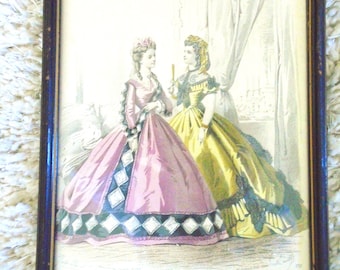 Antique Jules David Fashion Plate, Framed Le Moniteur De La Mode Print