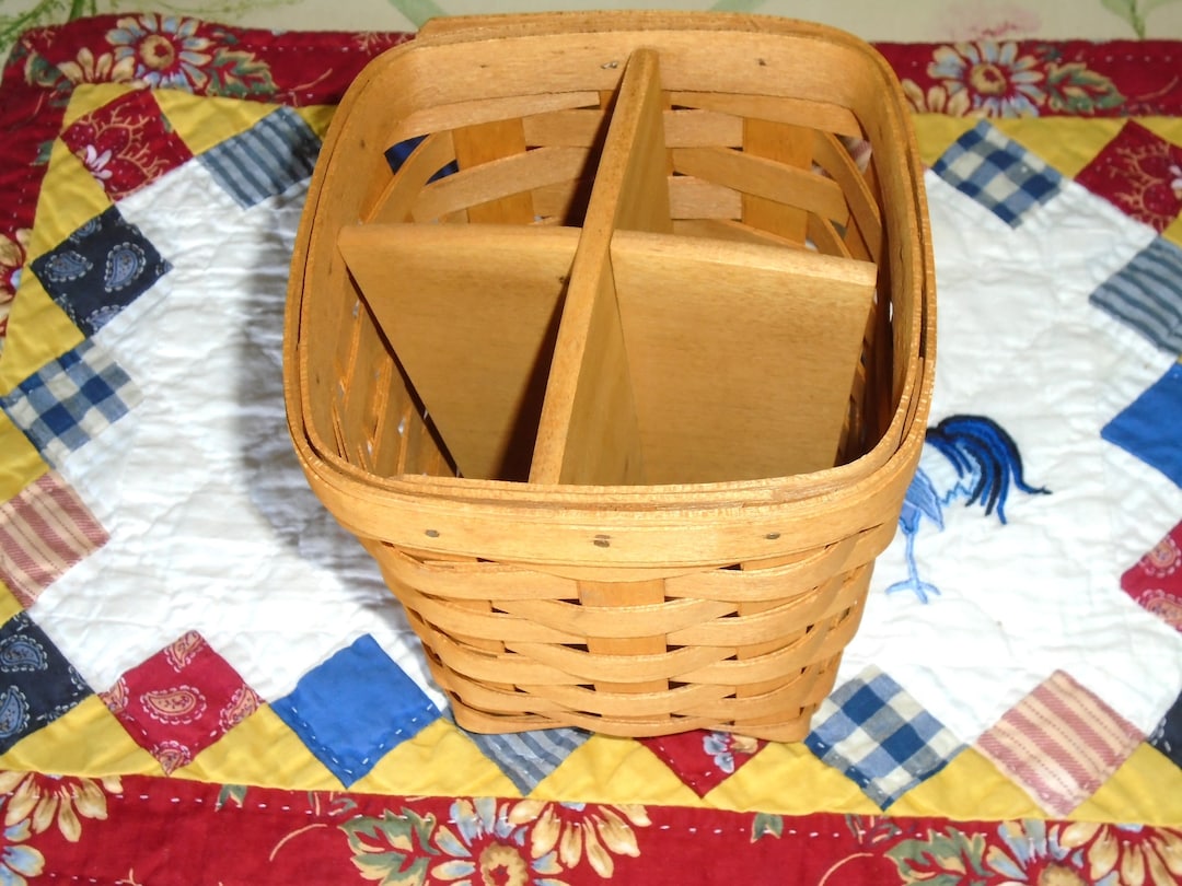 Longaberger Splint Oak Wood Basket, Utensils, Silverware Basket. Hand