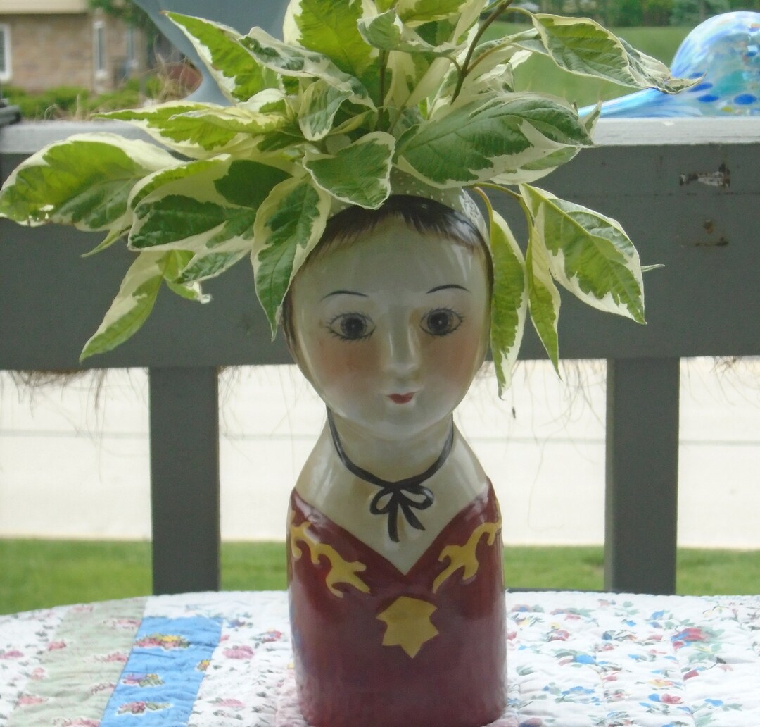 Ceramic Young Girl Head/bust Vase, 9.25 Figure. Charming Scandinavian