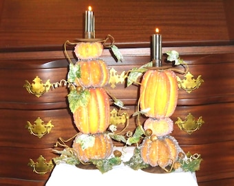 Stacked Pumpkin Candleholder, Glistening Styrofoam, Autumn Decor