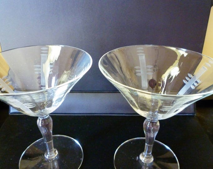 Art Deco Martini Glasses Etched Geometric Stylized Glasses - Etsy