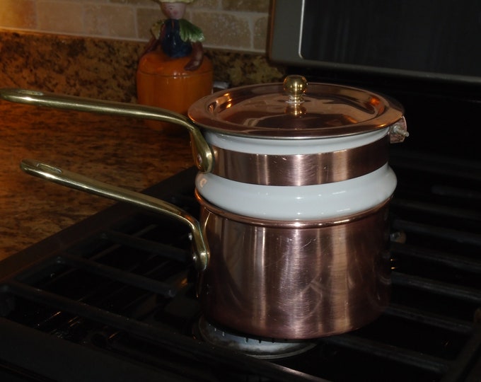 Copper Double Boiler, Ceramic Insert, Copper and Ceramic Double Boiler