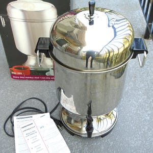 Farberware Stainless Steel 12-55 Cup Automatic Coffee Percolator Urn  Non-Drip Brews at cup-a-minute Great Teapot refills
